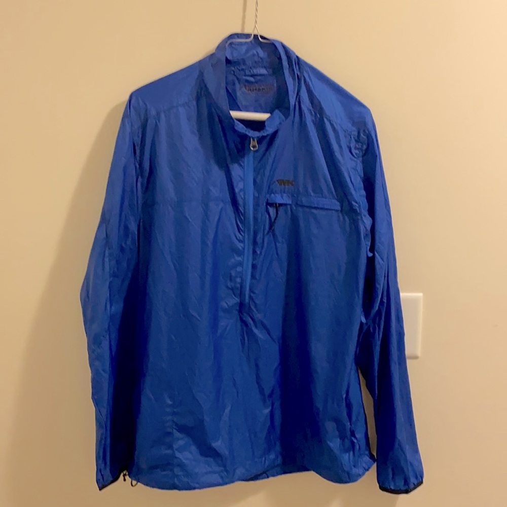 Mountain Khakis young men’s blue wind/rain jacket size S half zip lightweight